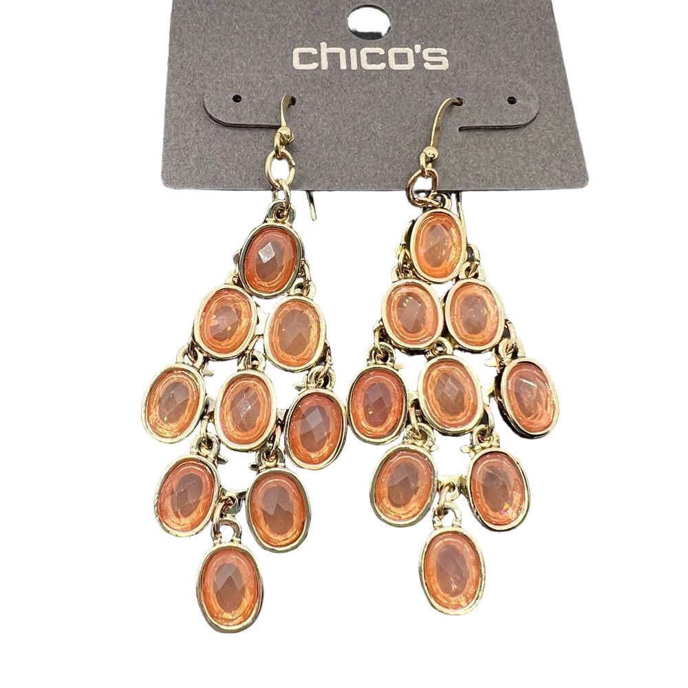 New Chico’s Peach and Gold Tone Chandelier Dangle Earrings